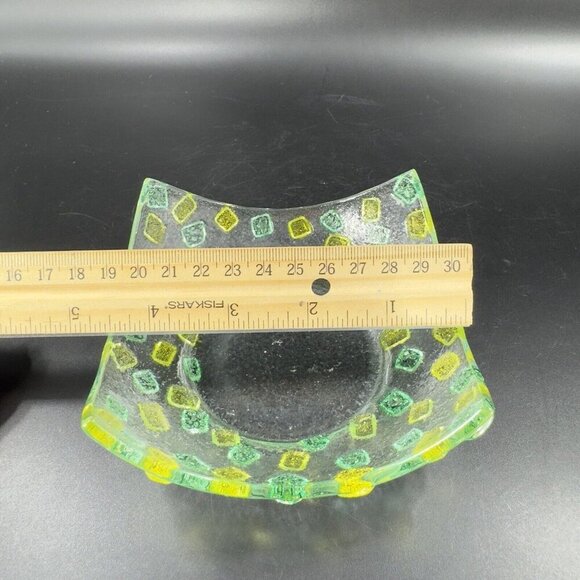 Square Fused Art Glass Dish Plate Whimsical Decor Textured Dish Hand Crafted Vtg - Picture 5 of 15